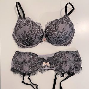 Victoria’s Secret lavender lace very sexy push-up bra with matching garter belt